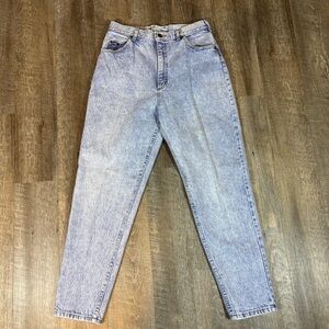 Vintage 80s Lee Acid Wash Curvy Mom Jeans 14 M High Waist Tapered Leg Made USA